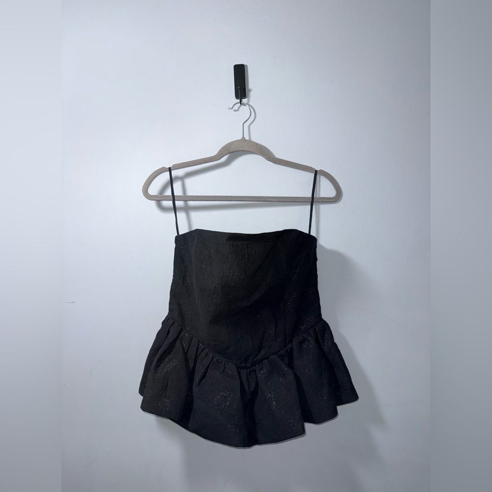 & Other Stories Bandeau Peplum Jacquard Top in black size 10 NWT romantic